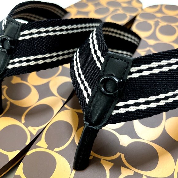 NWOB COACH Men Signature Flip Flop Sandals Brown C8896 Flats Rubber Pool - Picture 2 of 7